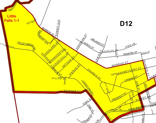Map of the 1st Ward, Little Falls, NY — the area Jeff Smith is running to represent.